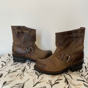 Frye Distressed Buckle Moto Boot